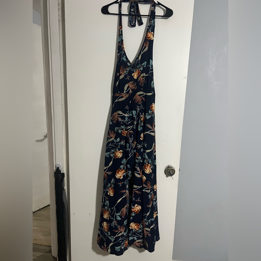 SHEIN Navy Floral High Low Dress